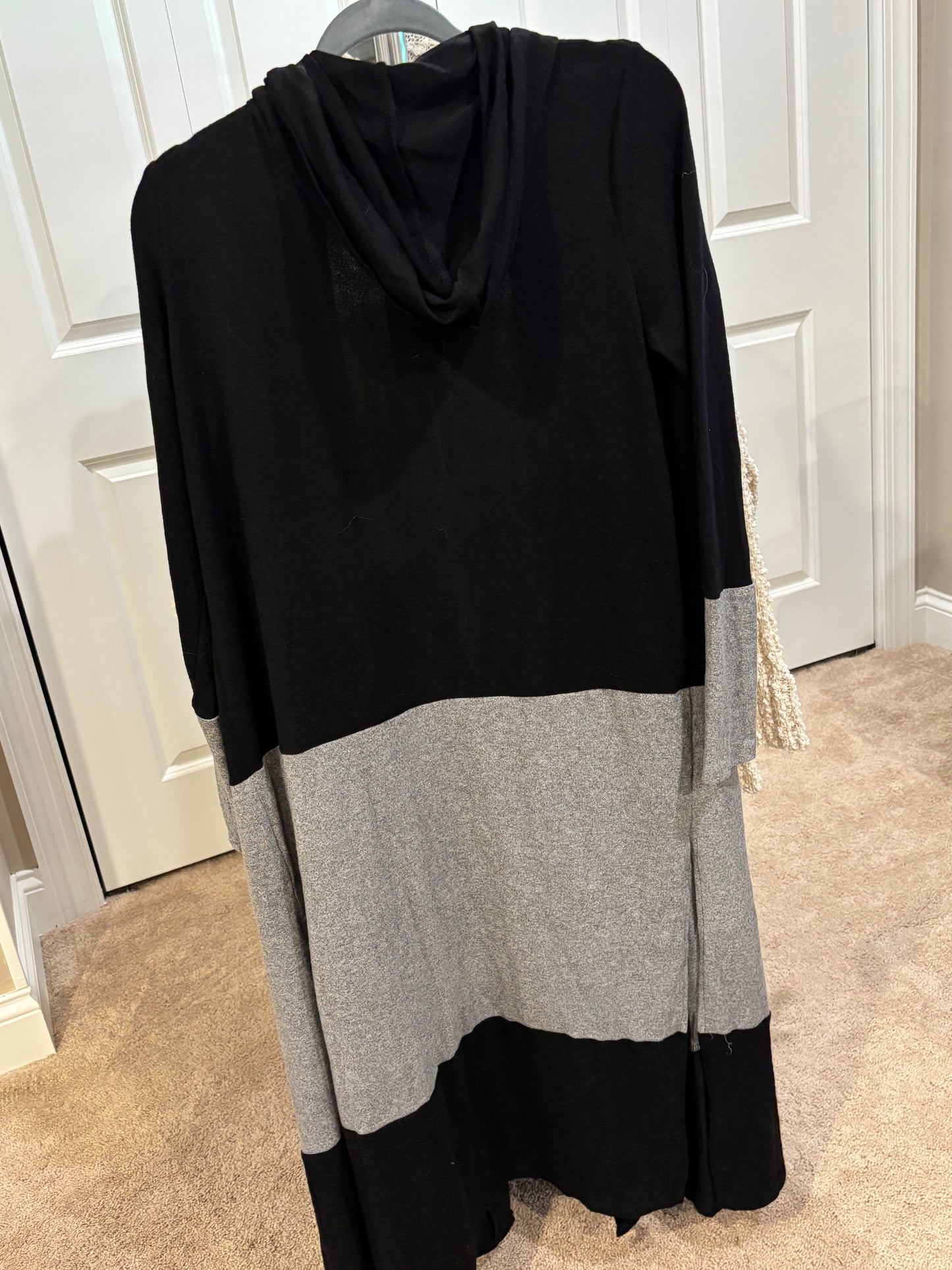 Black and Gray Long Cardigan with Hood