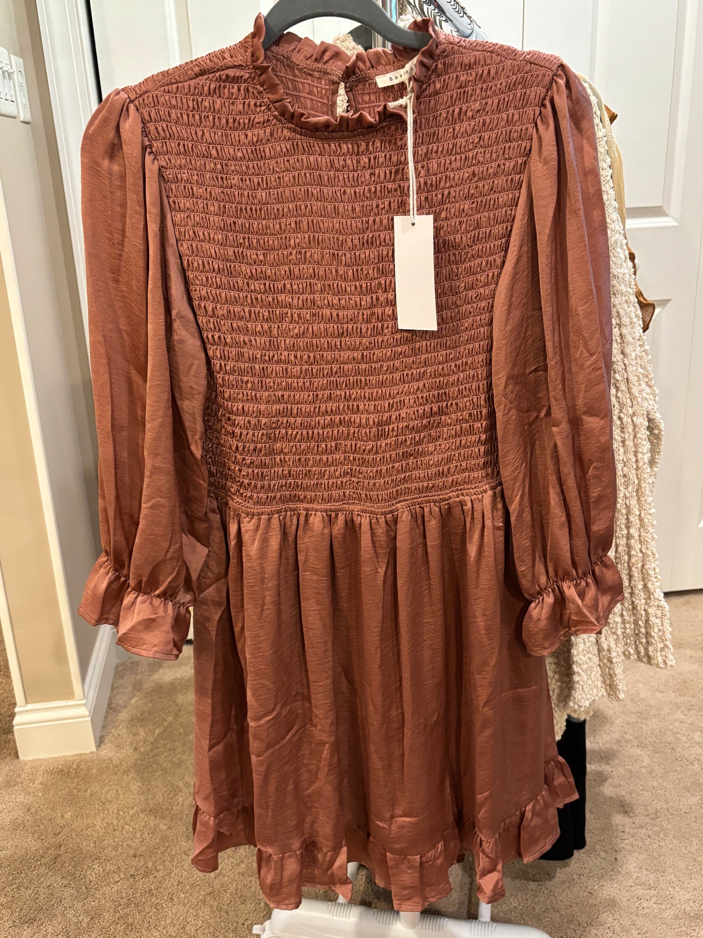 Long Sleeve Stretch Top Dress with Keyhole Back