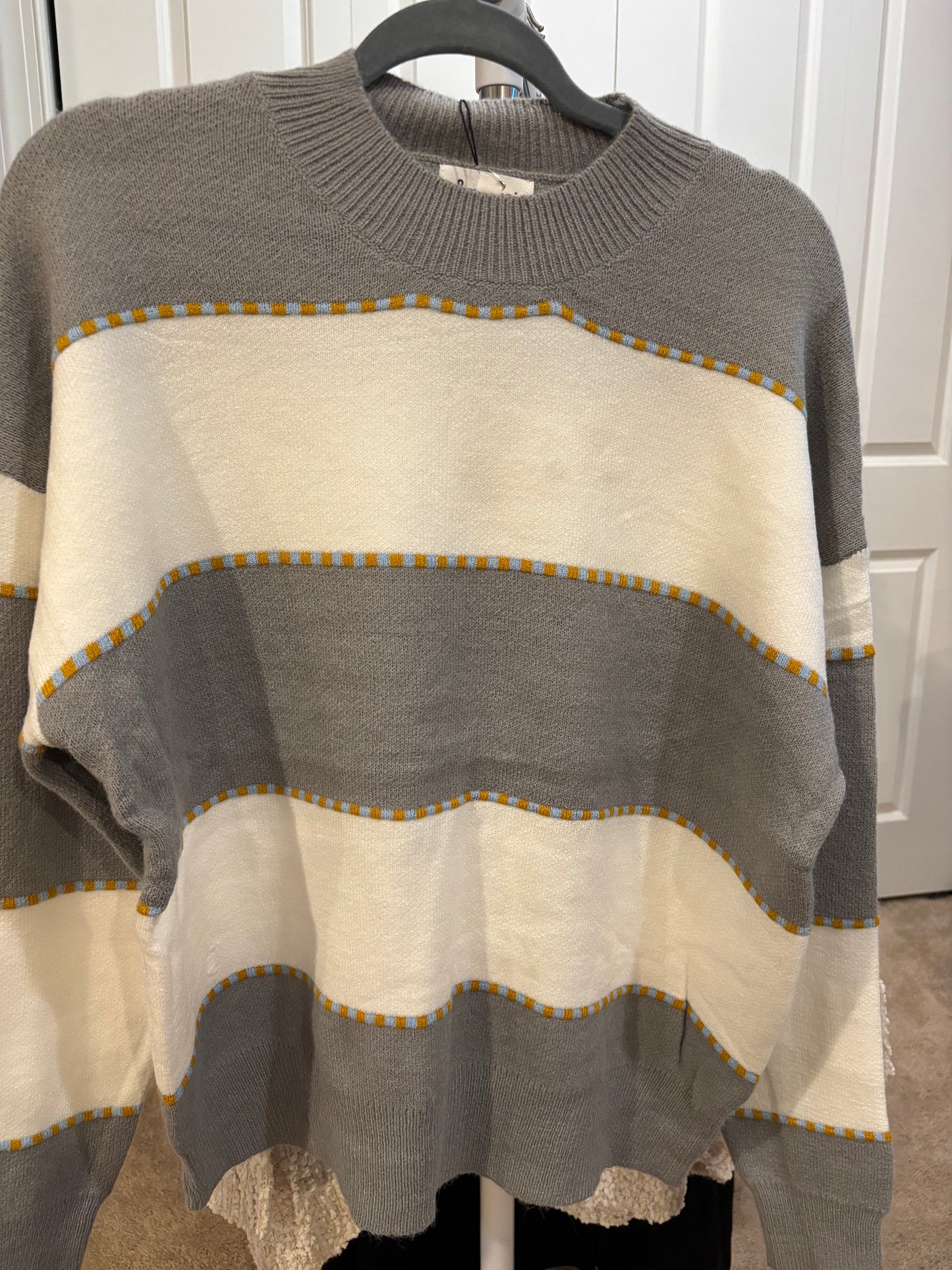 Grey and White Strip Sweater