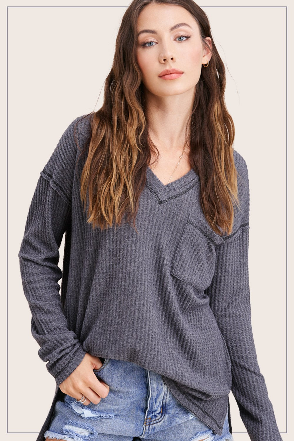 Long Sleeve Waffle Carbon