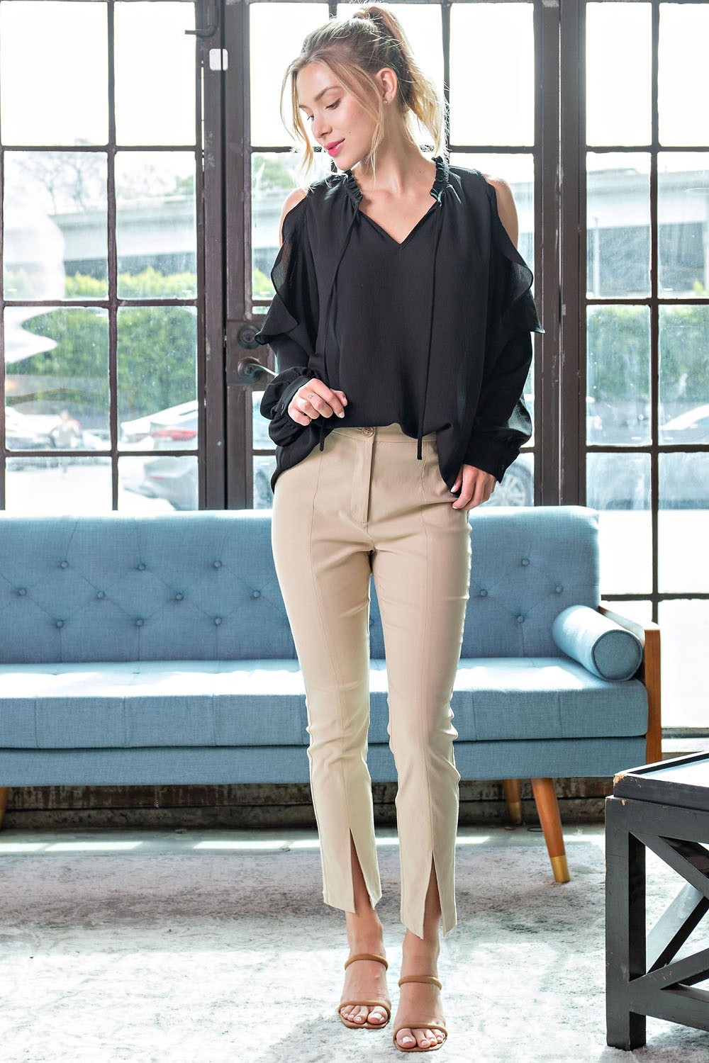 Long Sleeve Cold Shoulder Black