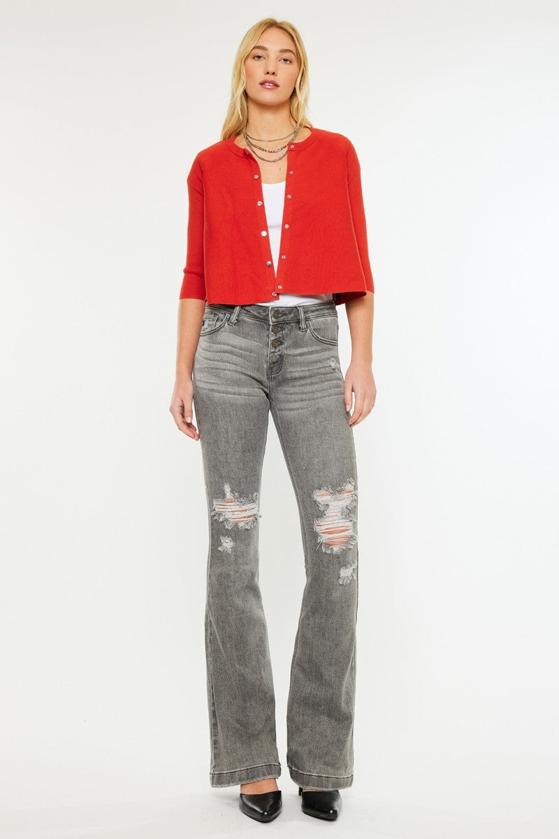 Distressed Flared Jeans Gray