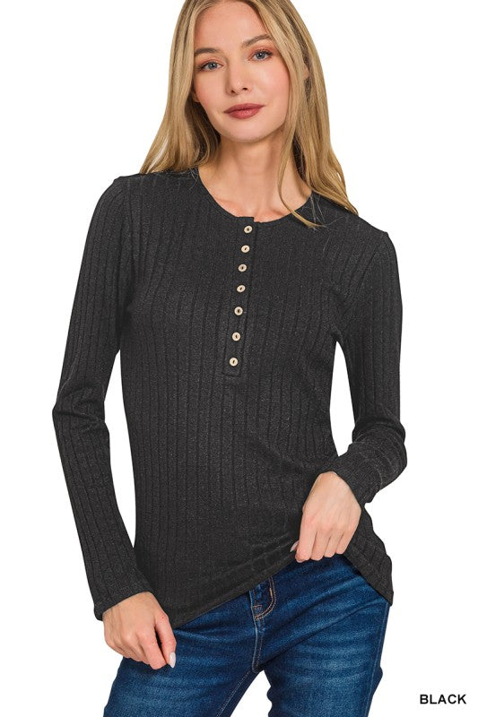Ribbed Long Sleeve Button Down