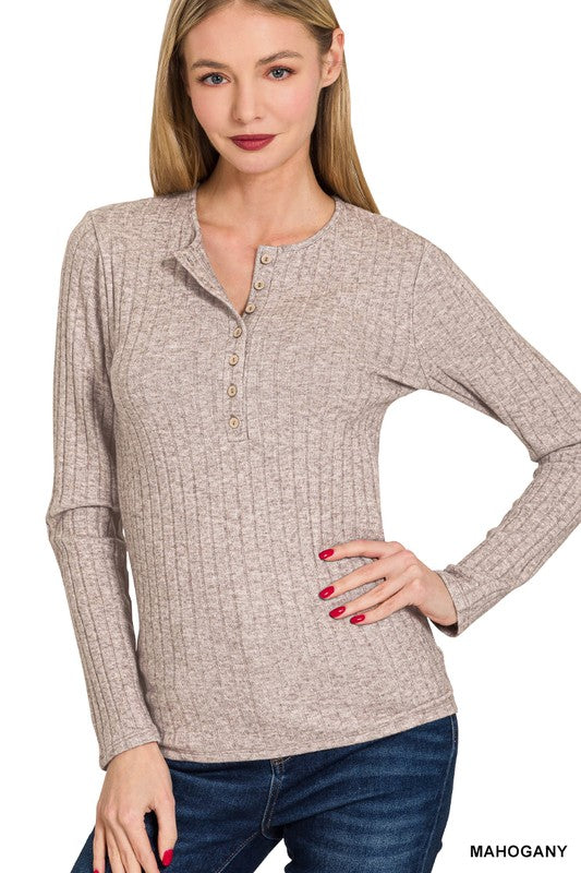 Ribbed Long Sleeve Button Down Top