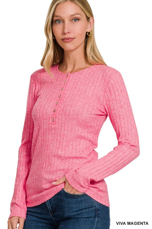 Ribbed Long Sleeve Button Down Top
