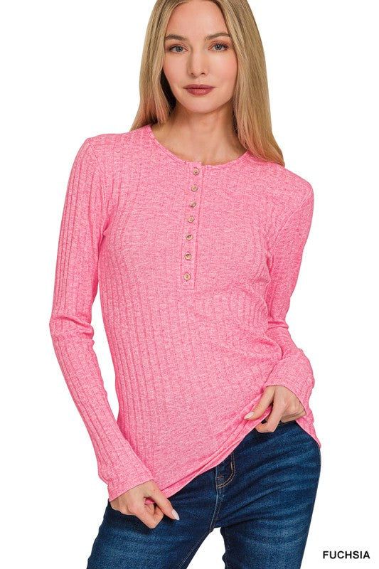 Ribbed Long Sleeve Button Down Top