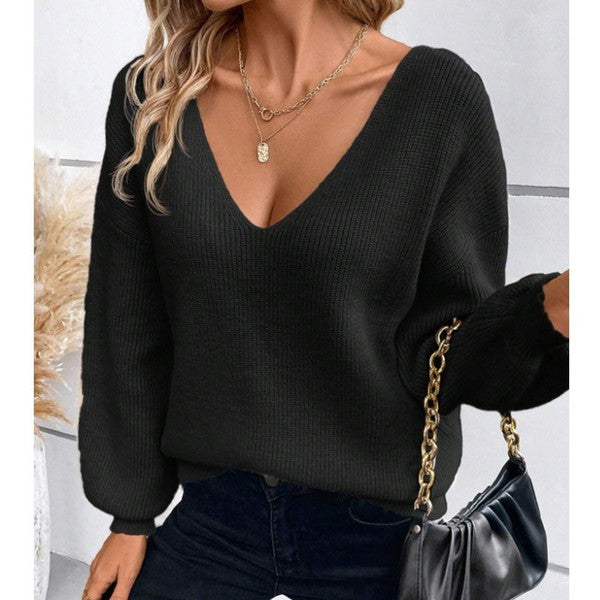 Back Bow V-Neck Sweater