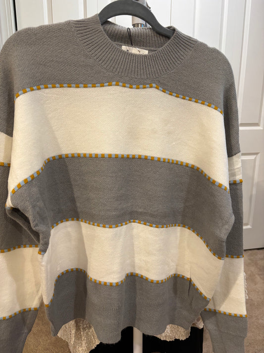 Grey and White Strip Sweater