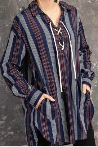 Stripped Top with Drawstring