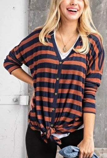 Camel/Navy Button Down Shirt