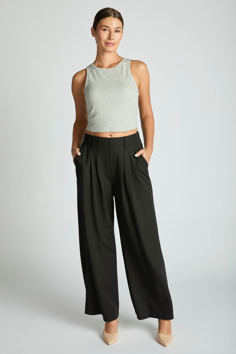 Wide Leg Micro Waffle Textured Pleated Pants