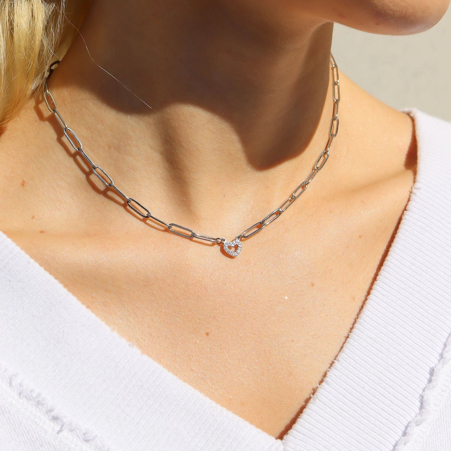 Stone Heart Paperclip Chain Set