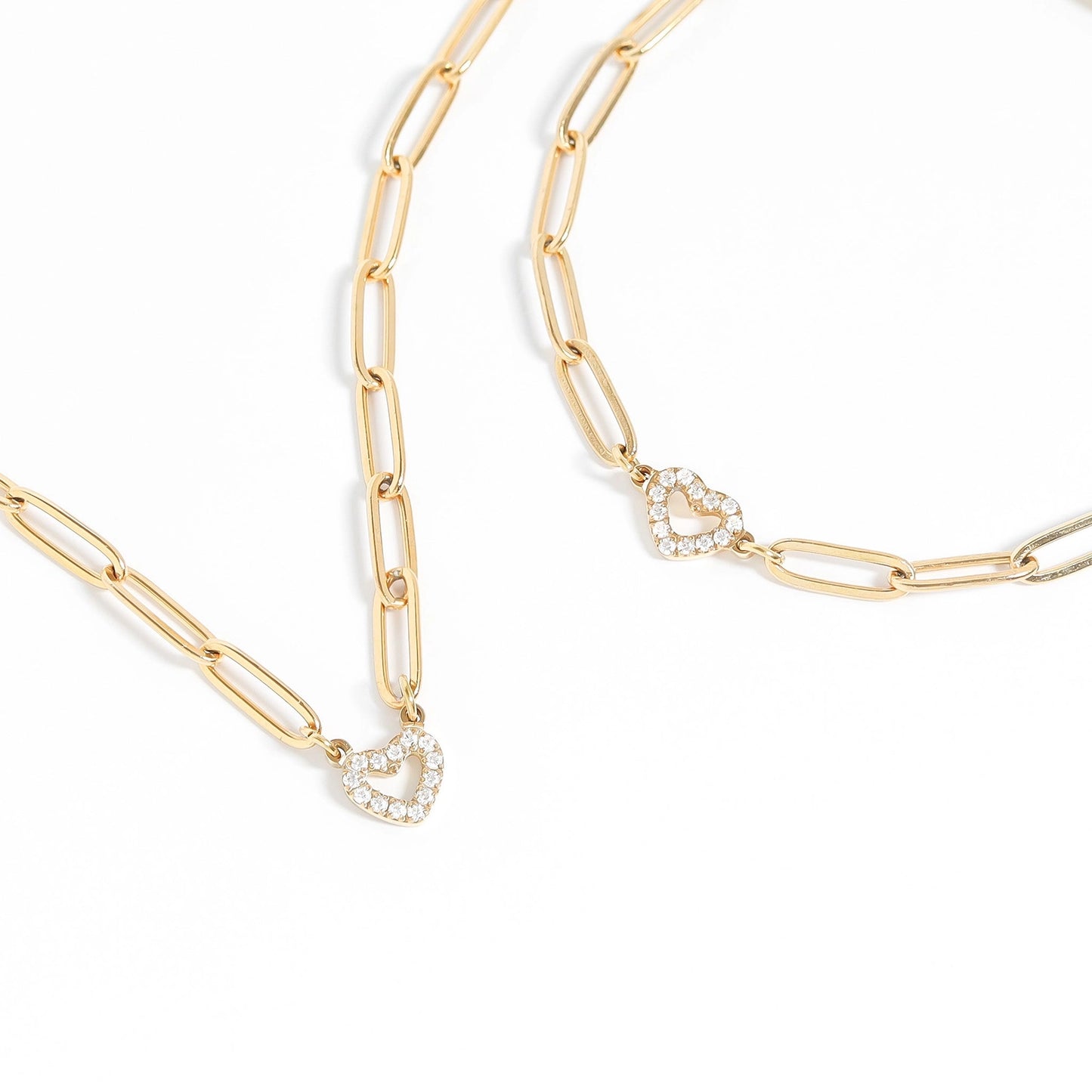 Stone Heart Paperclip Chain Set