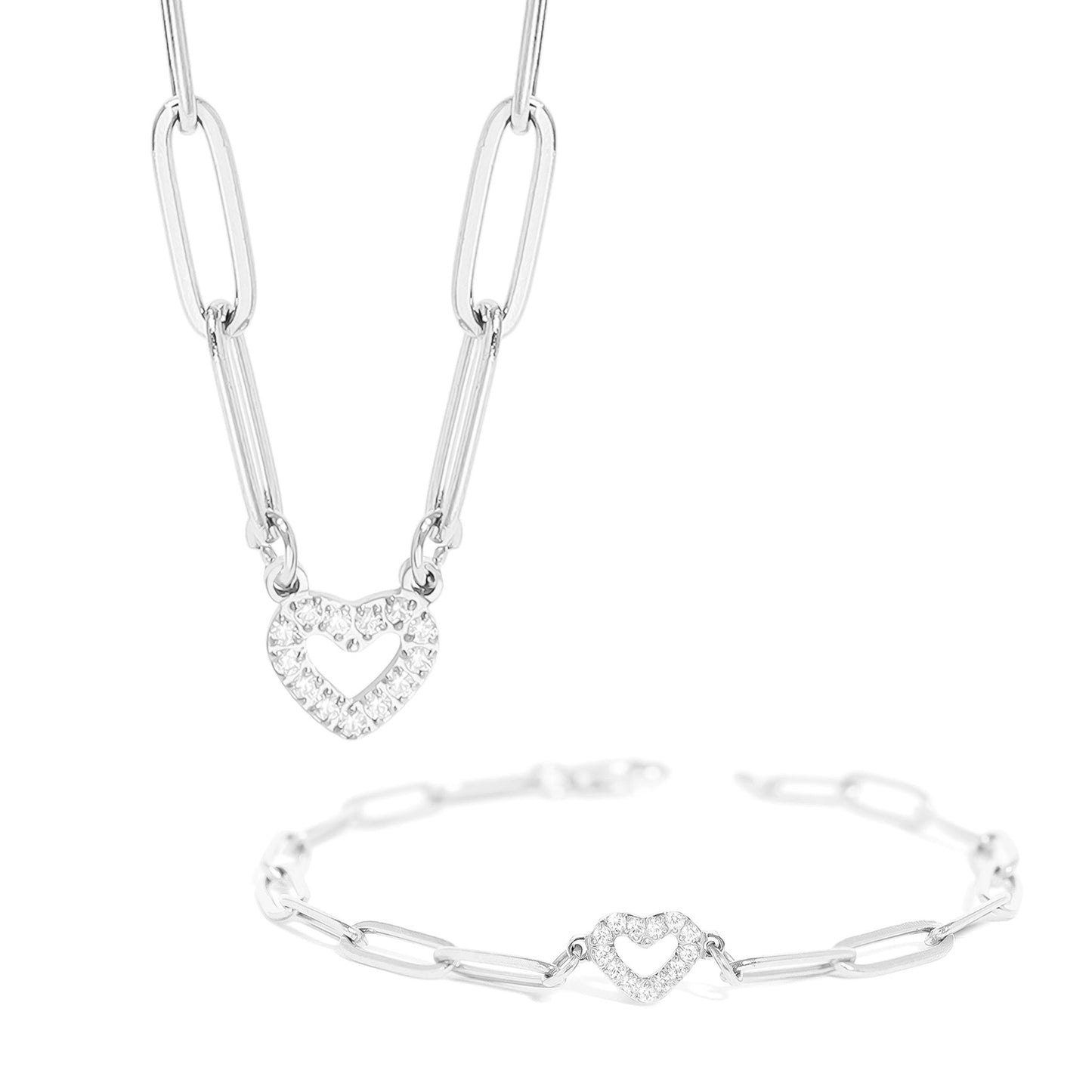 Stone Heart Paperclip Chain Set