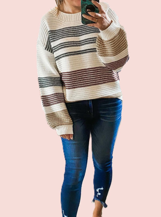 Cream sweater with stripes