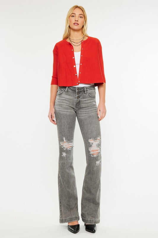 Distressed Flared Jeans Gray