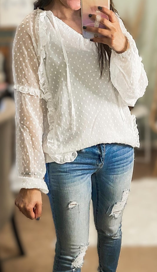 Dotted Drawstring Long Sleeve Shirt