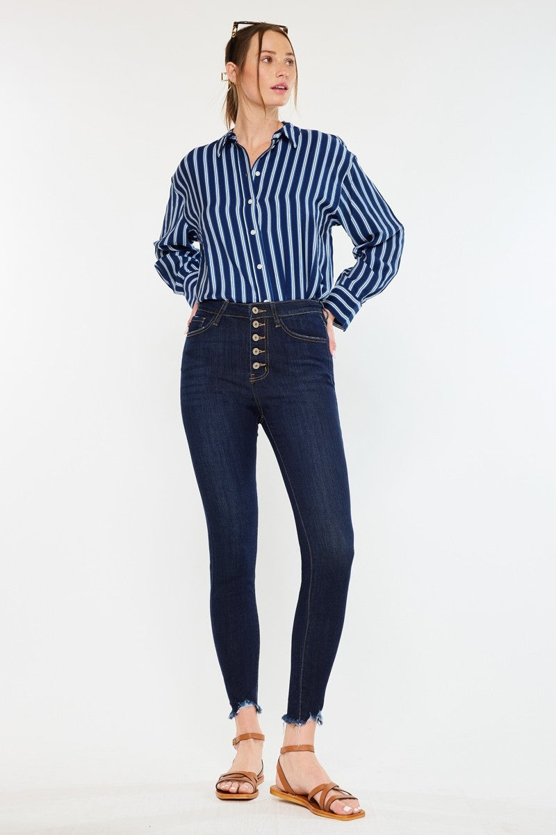 High Rise Super Skinny Button Front