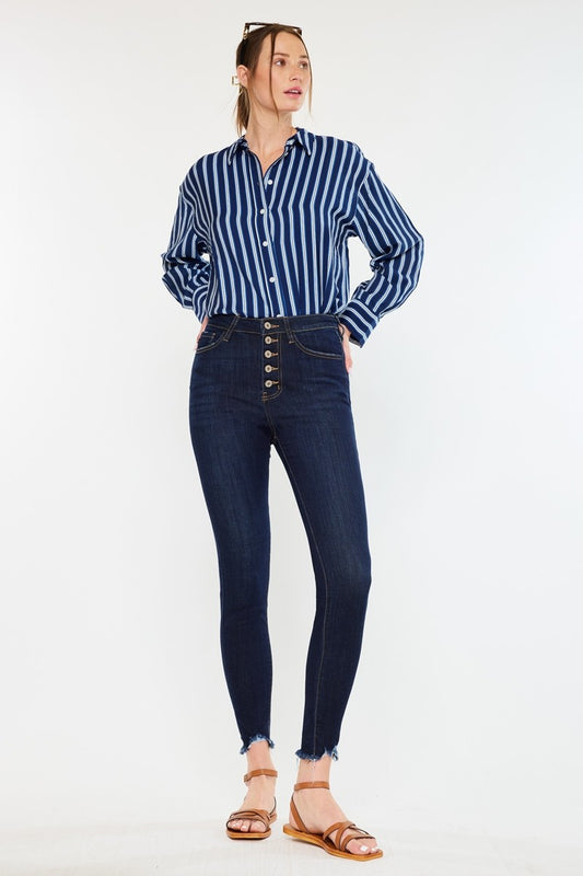 High Rise Super Skinny Button Front